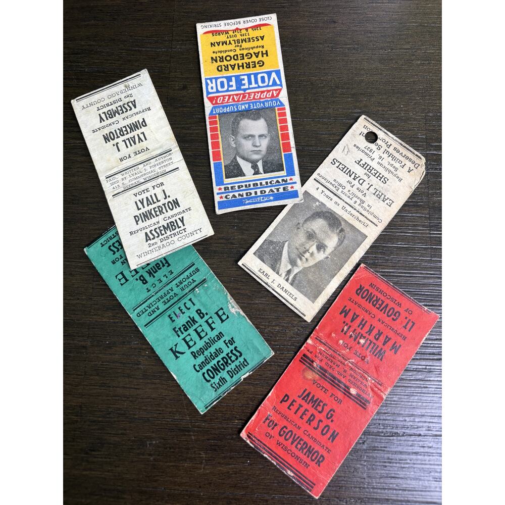 Vintage Wisconsin Political Campaign Matchbook Covers 1930s-1940s Peterson Keefe